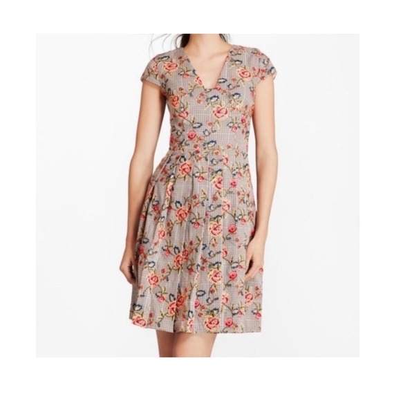 Brooks Brothers Dresses & Skirts - Brooks Brothers Dress Floral Embroidered Fit Flare Plaid‎ Career Party